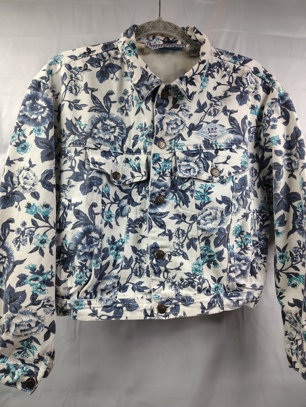 Express Vintage Floral Trucker Denim Jacket 90s French Country Size Medium